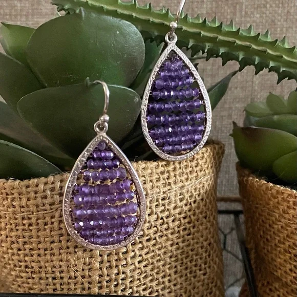 Silpada Amethyst Crystal Teardrop Earrings - Picture 1 of 7